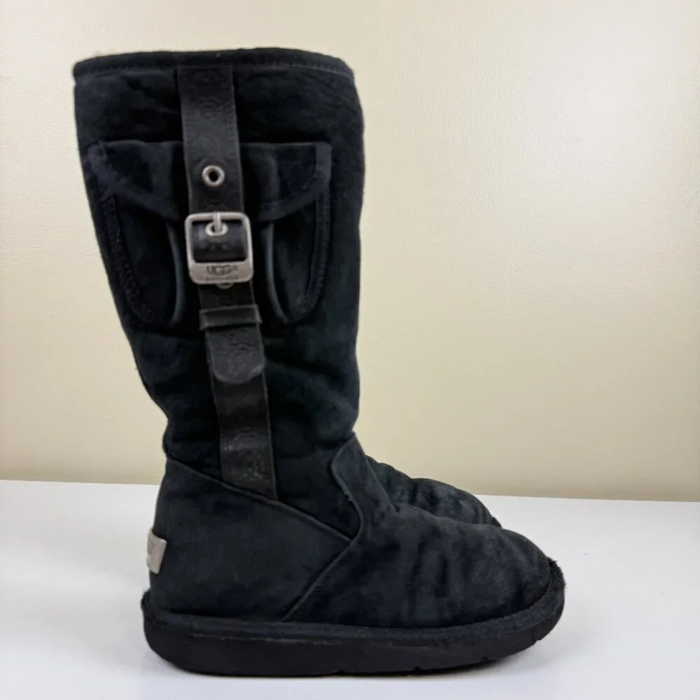 UGG Retro Cargo Pocket Black Suede Boots S/N 5195